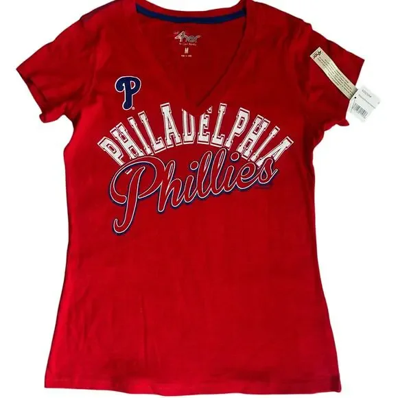 G-III 4her Red, MLB Philadelphia Phillies, V-Neck, Short Sleeve T-Shirt NWT- M - Picture 1 of 10